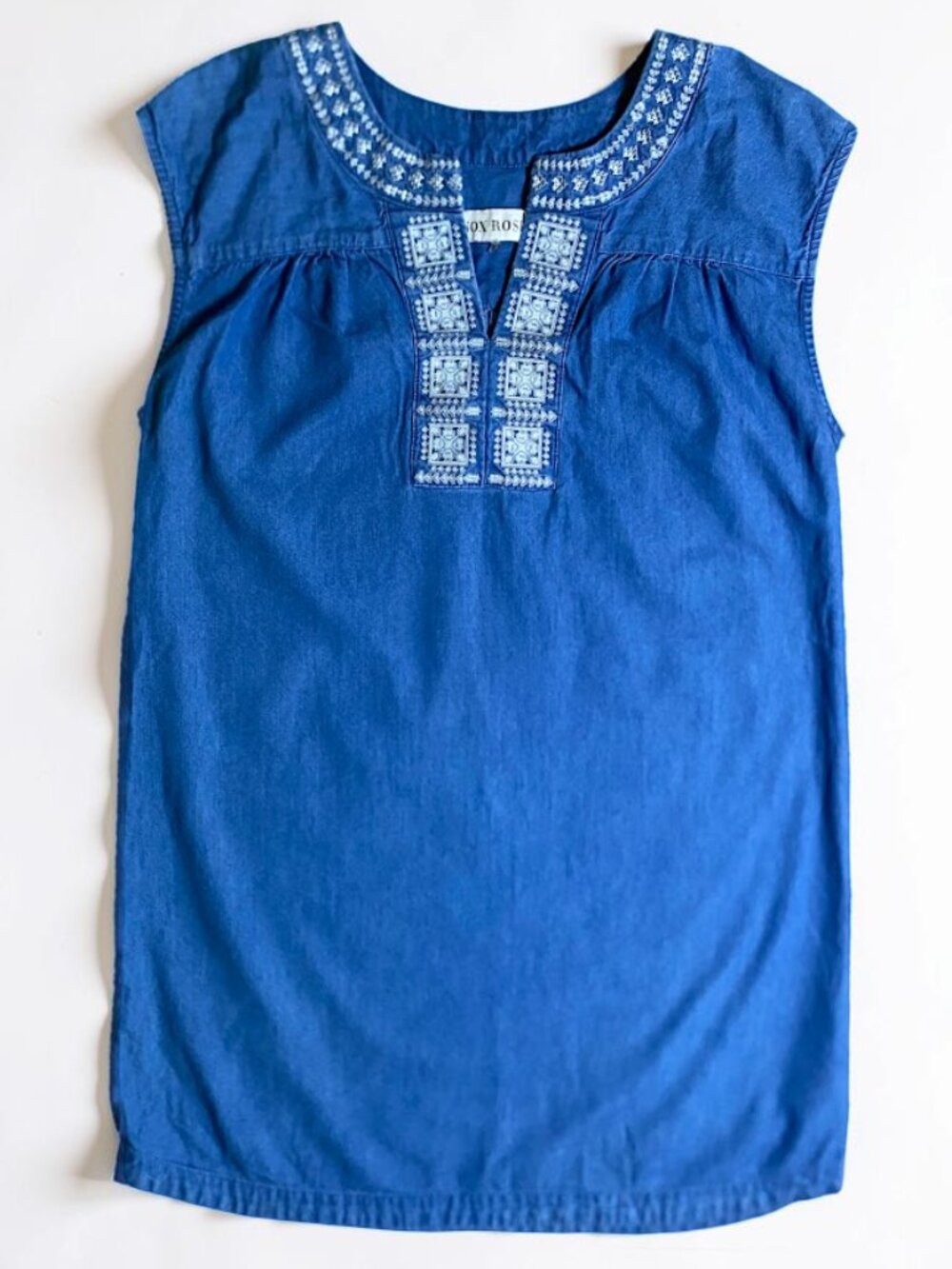 Knox Rose Women's Blue Denim V Neck Embroidered Sleeveless Dress Large Boho